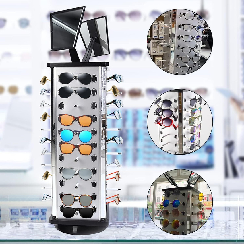 Flipkart LHM 44 Compartments Aluminium Sunglasses display stand 360 Rotating Counter Top Sunglass Glass Display Sunglasses display stand 360 Rotating Counter Top Sunglass Glass Display