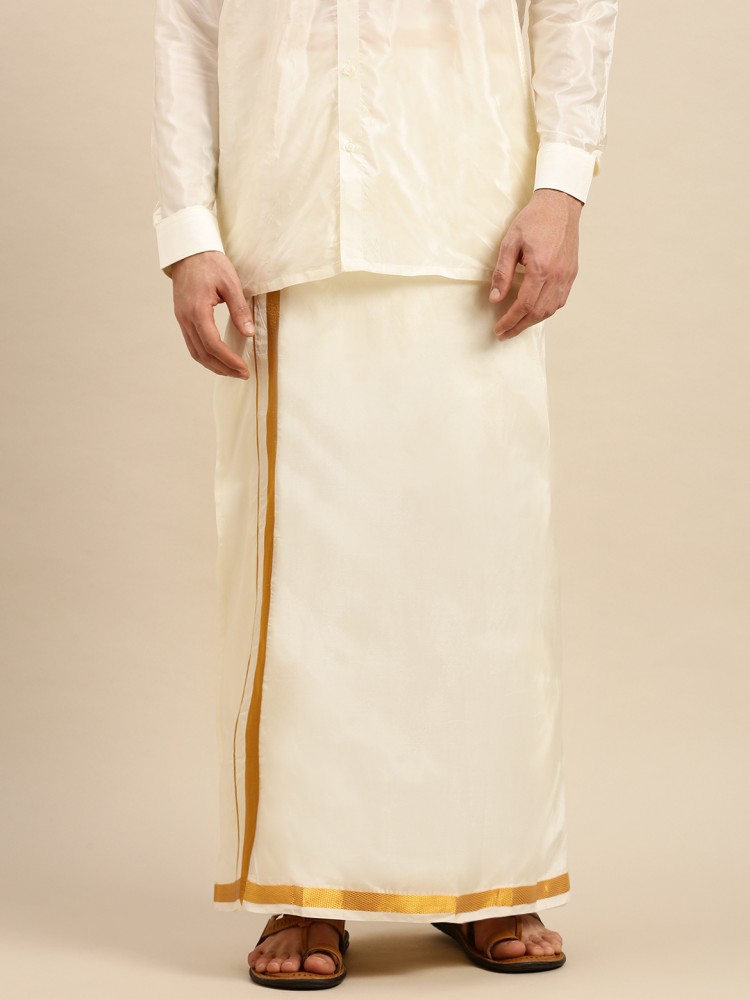 Ramraj Cotton Mens Readymade Cream Art Silk Double Dhoti with Gold Jari Solid Men Dhoti Buy Ramraj Cotton Mens Readymade Cream Art Silk Double Dhoti with Gold Jari Solid Men Dhoti