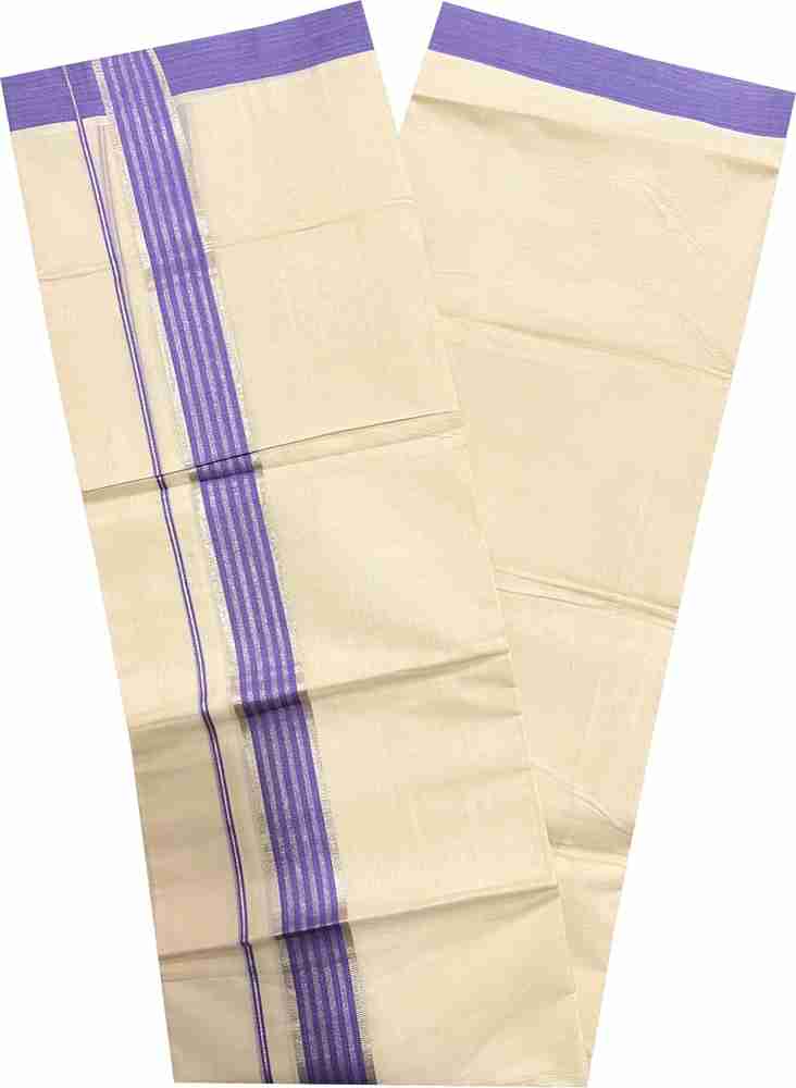 Southloom Pure Cotton Off White Kerala Double Mundu with Violet