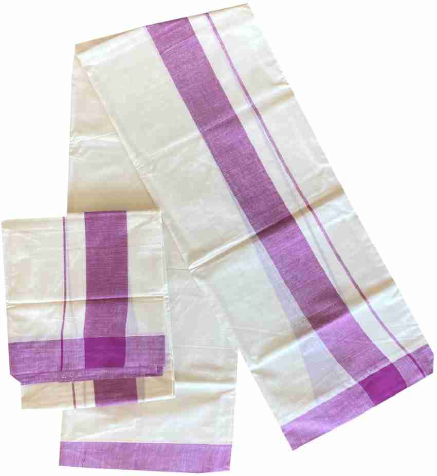 kaitharikada Set Mundu Kerala Cotton Single Pink Mulloth Design