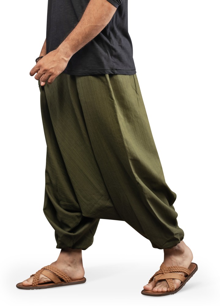 COOFANDY Men's Cotton Linen Pants Causal Drawstring Elastic Waist Harem  Pants Lightweight Bloomer Trousers Loose Yoga Pants Black Large