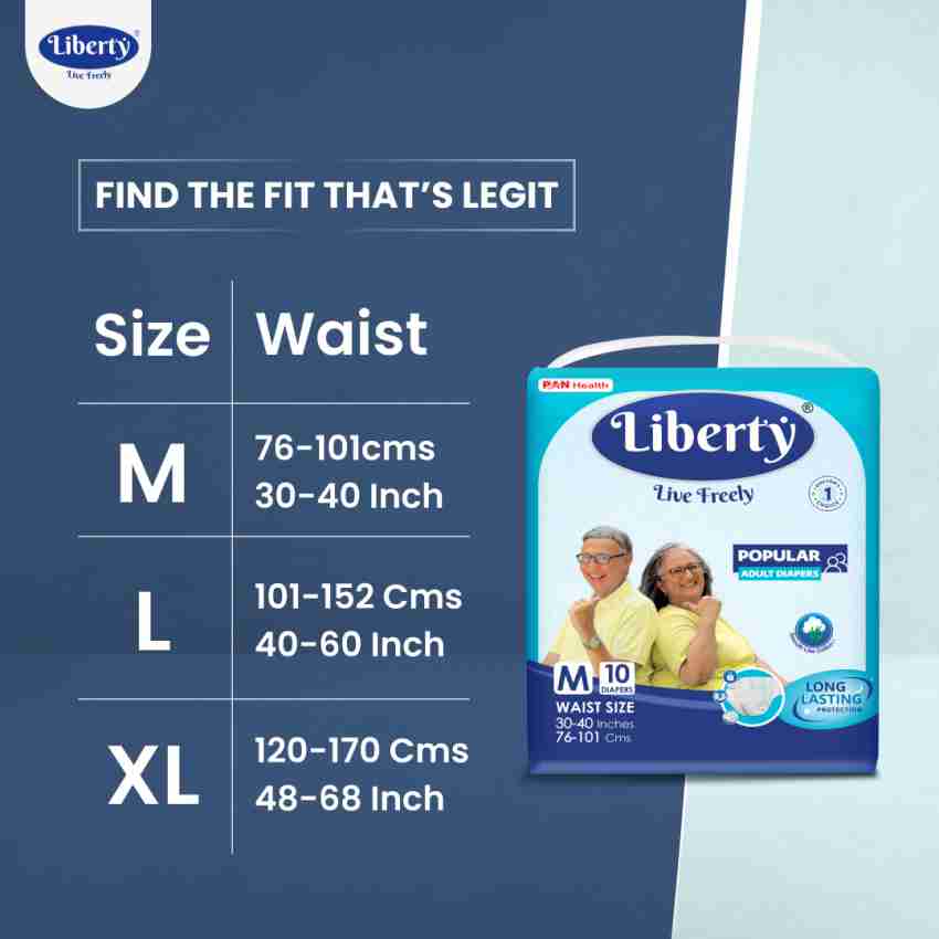 Liberty Popular Tape , Waist Size (30-40 inches), Pack of 1 Adult Diapers -  M - Buy 10 Liberty Cotton Fabric Adult Diapers