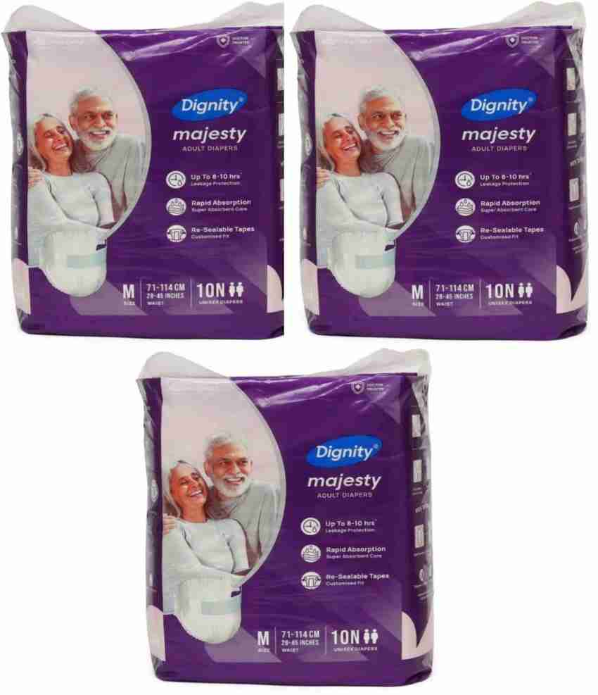 Dignity Premium Adult Diapers, Medium, Waist Size 28 - 45, 10