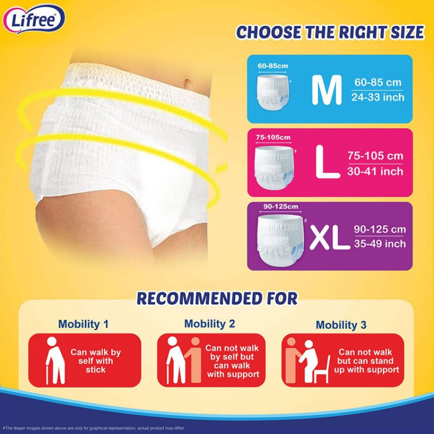 lyfcare Adult Pull UP Pants Diapers ,Medium-10 Pieces , Waist Size (60-85  Cm