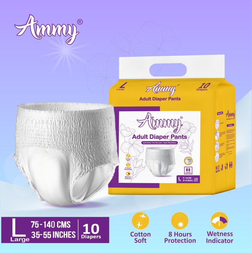Ammy Adult Diapers Pants, Unisex, Super Absorbancy, Waist Size (Large,  35-55 Inches) Adult Diapers - L - Buy 10 Ammy Cotton Inner Cover Adult  Diapers