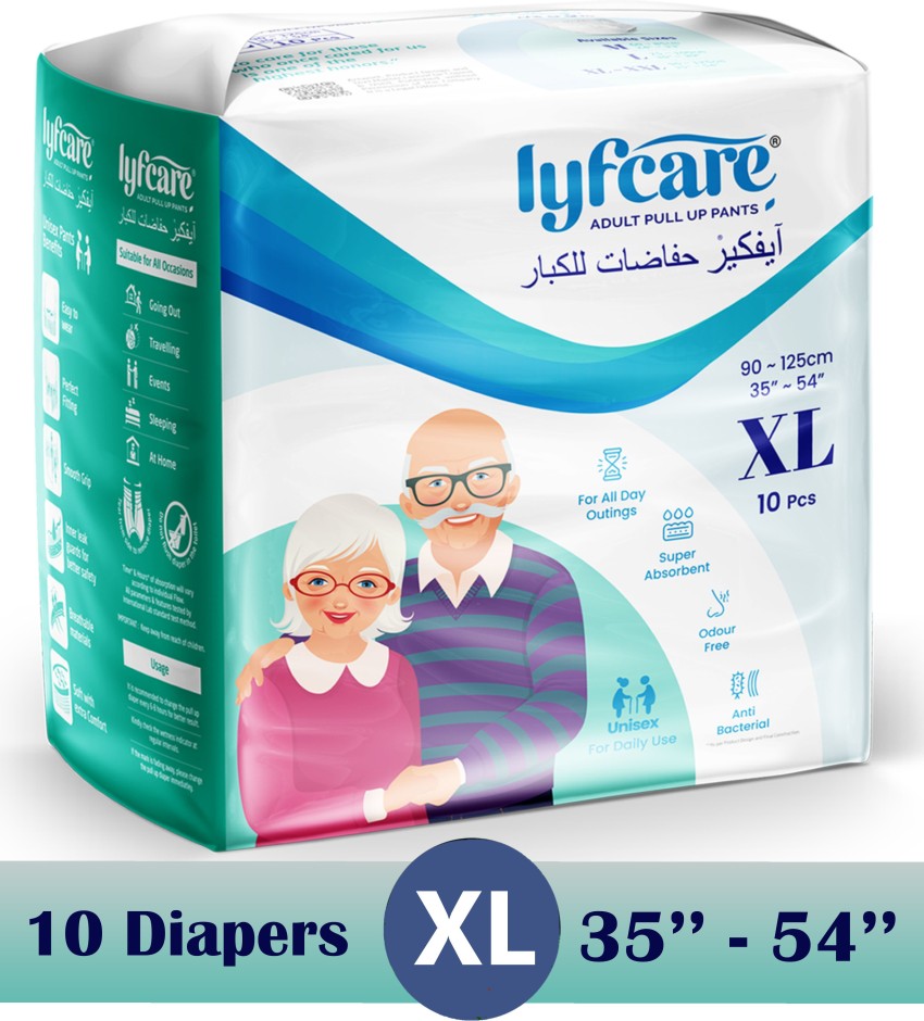 lyfcare Pull-Up Pants, Waist Size : 35-54 Inch Adult Diapers - XL - Buy 10  lyfcare Adult Diapers