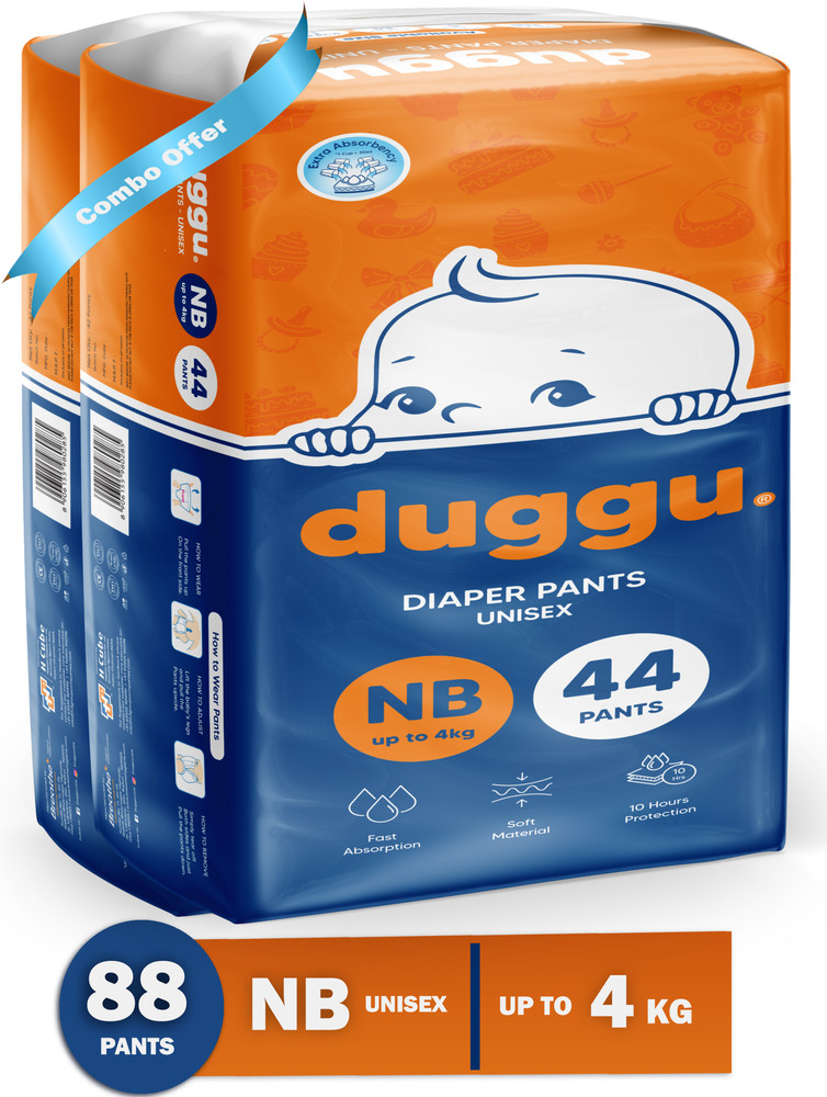 Duggu Baby Diaper Pants UP to 10 hrs Absorption Up to 4 Kg Pack Of 2 88 Pcs New Born Buy 88 Duggu Soft Breathable Pant Diapers for babies weighing 4 Kg Flipkart