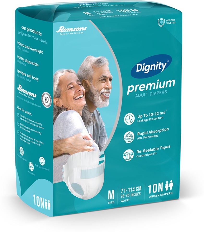 DIGNITY Premium Adult Diapers, Medium, Waist Size 28 - 45, 10