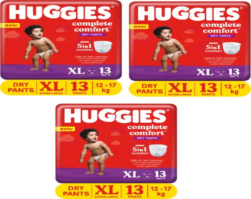 Huggies Complete Comfort Dry Pants XL with 5 in 1 - XL-13 (PACK OF 3) (39  Pieces) - XL - Buy 39 Huggies Pant Diapers for babies weighing < 17 Kg