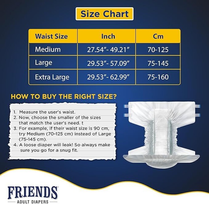Friends Premium Adult Diaper Tape Style Flexible Waist Band 10 Count- (Xl)  Waist 29.53- 62.99 Inch