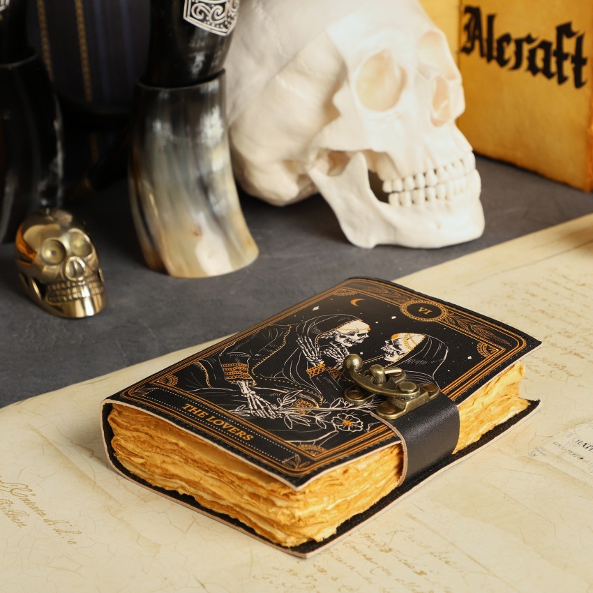  ALCRAFT Blank Spell Book of Shadows Journal with Lock Clasp  Antique Handmade Deckle Edge Vintage Paper Leather Bound Journal for Women  and Men