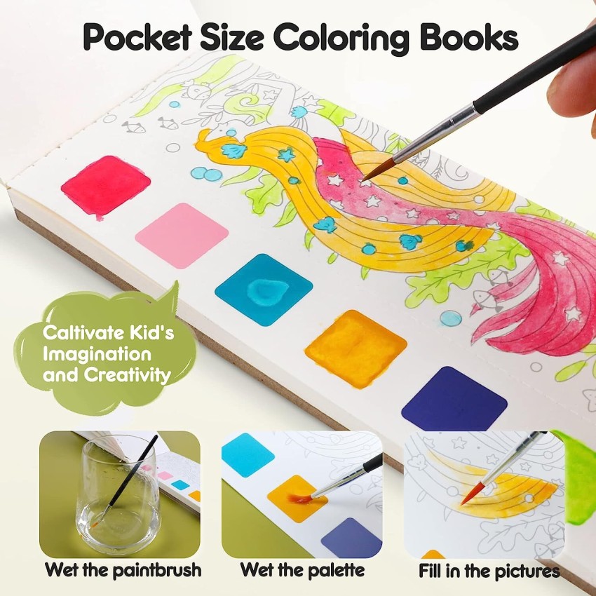 oneexport Watercolor Painting Books for Beginners, Pocket 20  Pages Book with 1 Paint Brush - Pocket-size Notebook