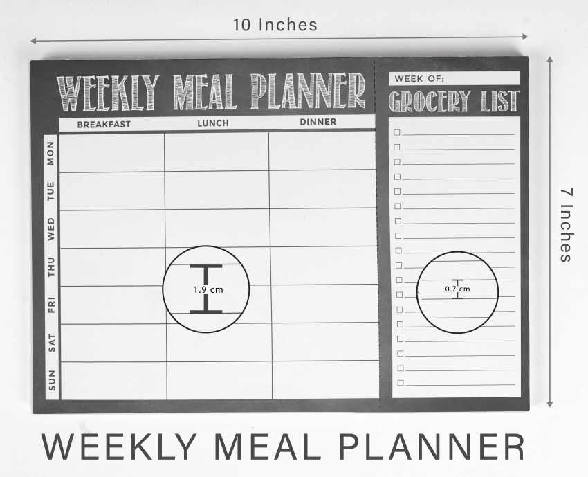 Inkdotpot Weekly Meal Planner Notepad 7x10”, Weekly Meal Plan