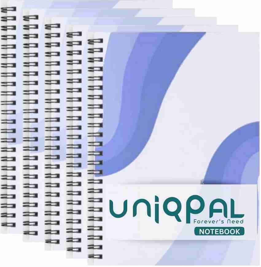 Uniqpal Spiral Binding Long Notebook A4 Size 200 Pages Unruled/Plain 75 GSM  Notebook - Set of 5 for Professional School and Office Use