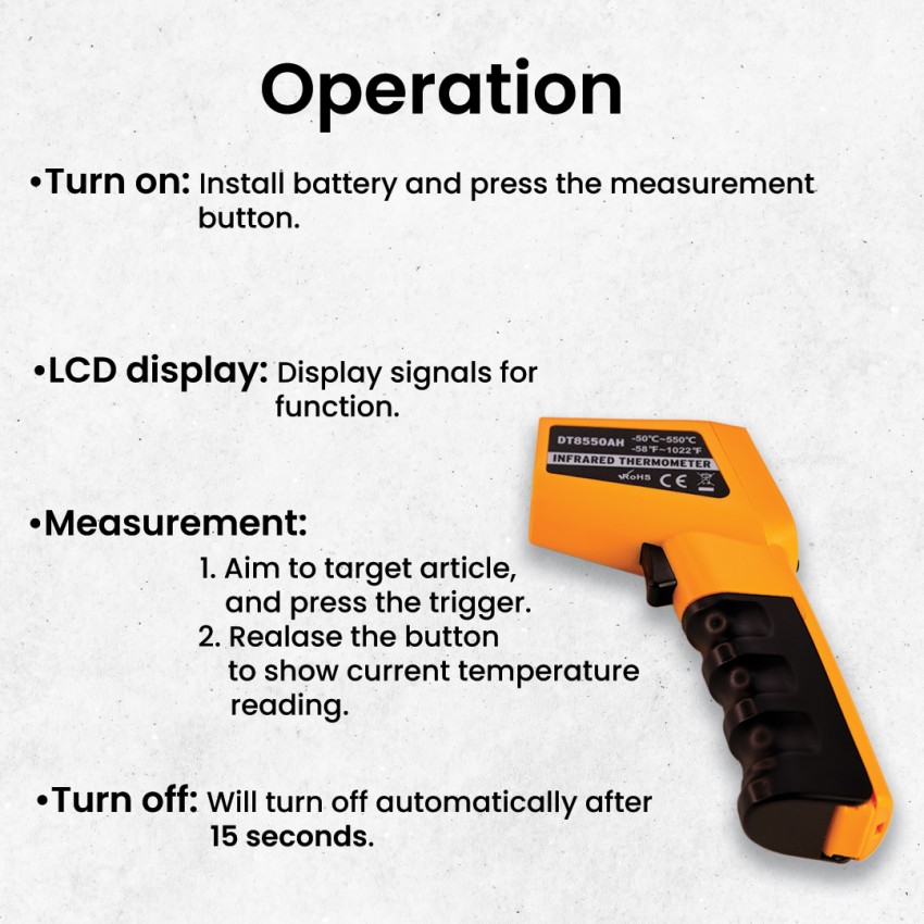 Digital LCD Display Non-contact Infrared Thermometer, C/F Reading