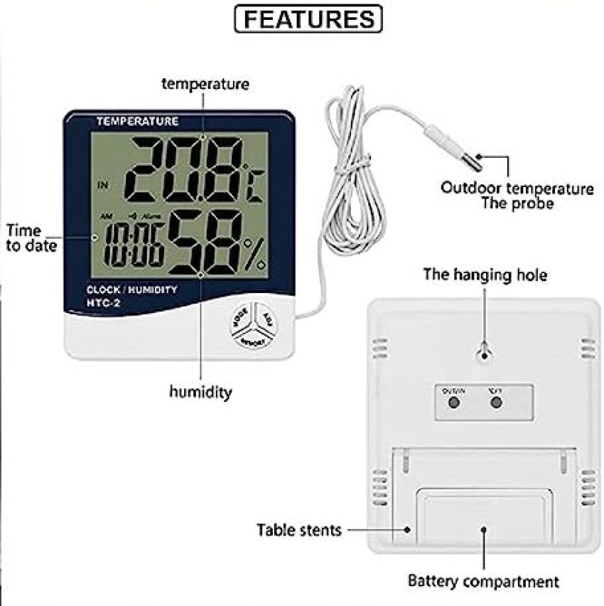 Digital Temperature Meter - Monitor Room Temperature and Humidity HTC-2 -  Electronics Pro