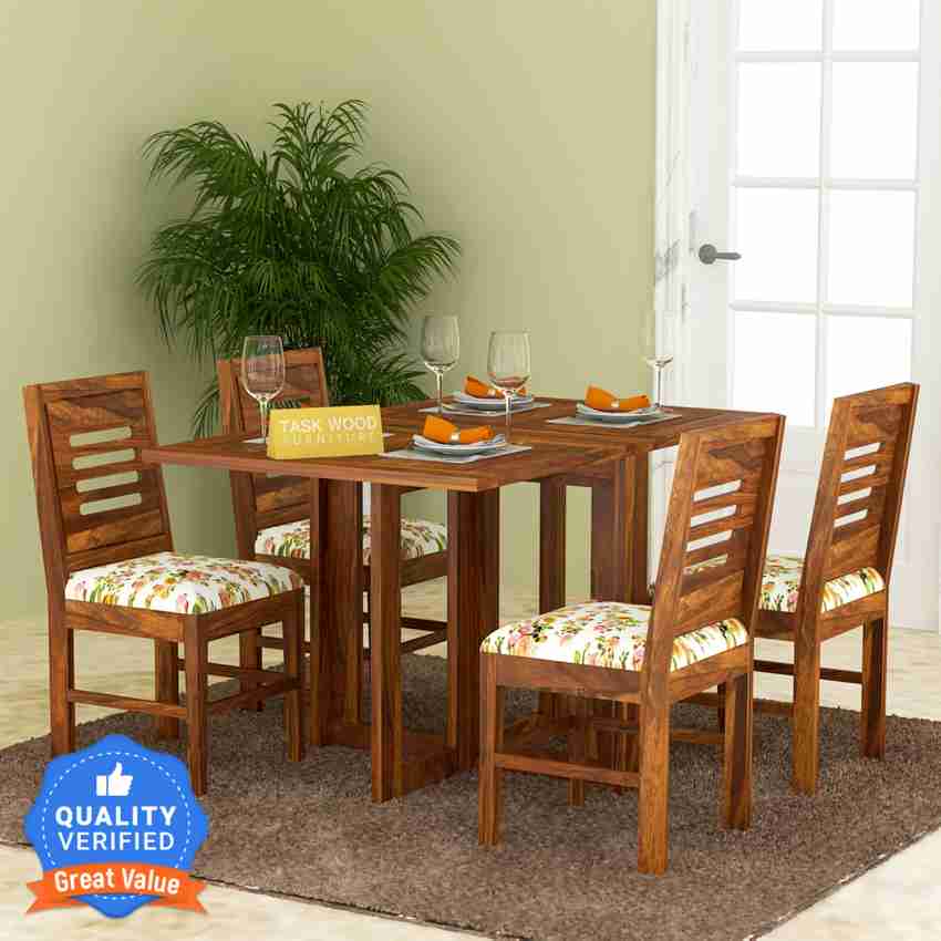 Taskwood Furniture Solid Sheesham Wood 4 Seater Foldable Dining