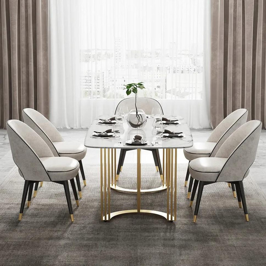 NG Decor Faux Marble Dining Room Table for 4 6 Person White