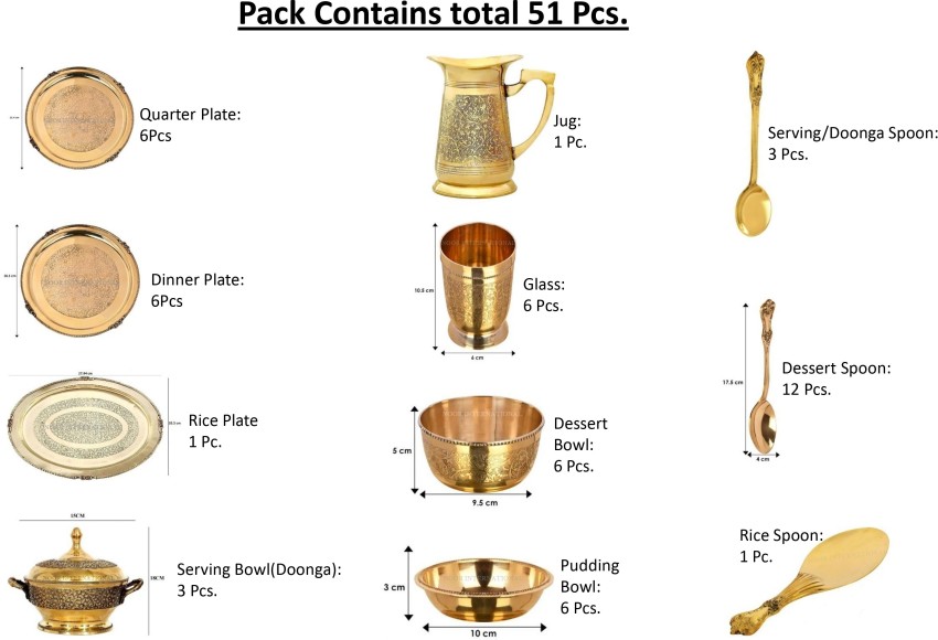 MAYUR Pack of 51 Brass Mayur Brass Dinner Set 51 Pieces 18 Kg 10081381 Pure  Peetal Dinner Set Price in India - Buy MAYUR Pack of 51 Brass Mayur Brass  Dinner Set