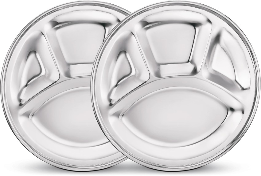 Classic Essentials Pack of 2 Stainless Steel Round Lunch Dinner Plate,  Bhojan Thali 4 in 1 Compartments Dinner Set Price in India - Buy Classic  Essentials Pack of 2 Stainless Steel Round