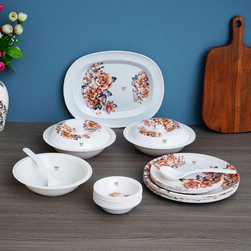 Prop It Up Pack of 32 Melamin SUPREME FLORAL SERIES PREMIUM DESIGNER TABLEWARE MELAMINE CROCKERY FINEST DESIGN Dinner Set