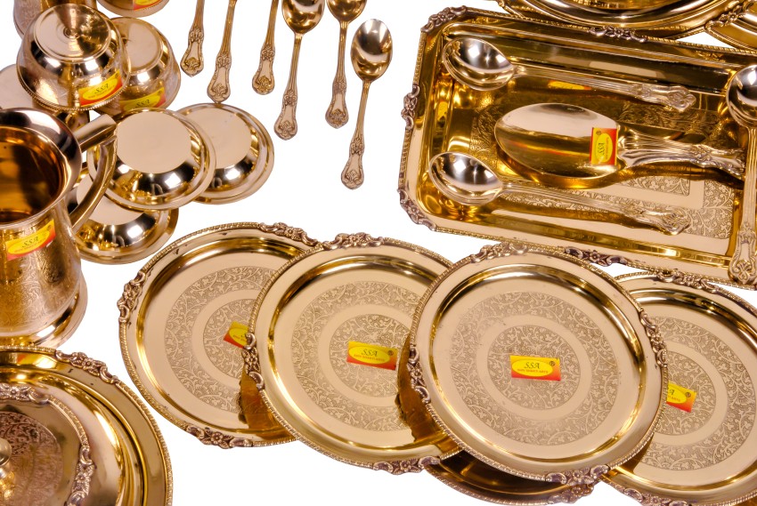 Pure Brass Royal Luxury Dinner Set 51 piece set , Brass Dinnerware