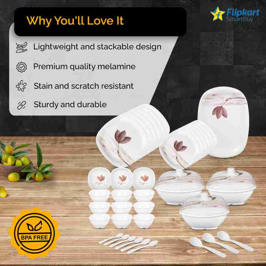 Flipkart SmartBuy Pack of 40 Melamin Leaf Harmony Melamine Dinner Set Dishwasher Safe Stain Resistant Dinner Set Price in India Buy Flipkart SmartBuy Pack of 40 Melamin Leaf Harmony Melamine