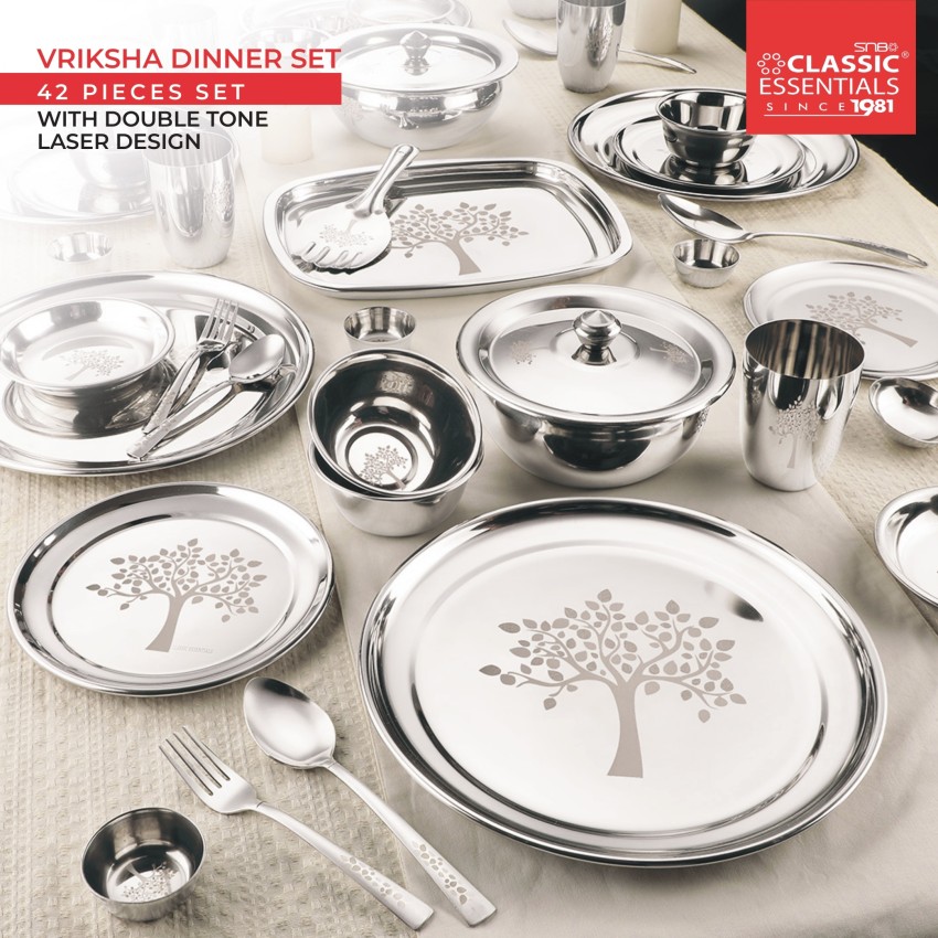 Dinner set steel price list best sale