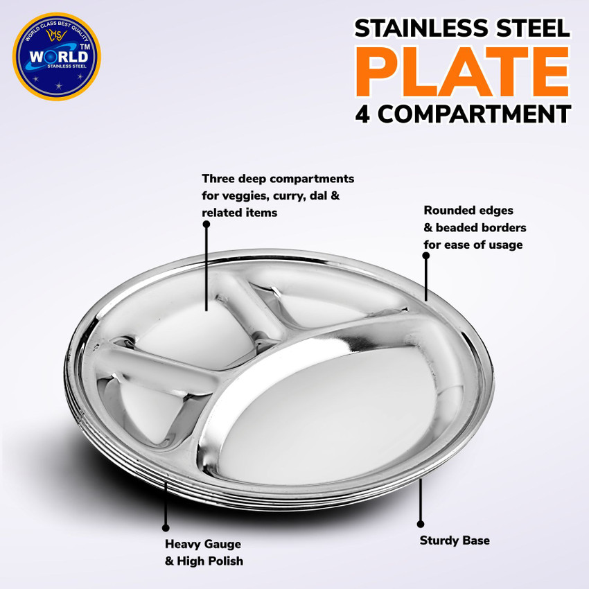 Stainless steel round divided dinner plate 4 sections cheap