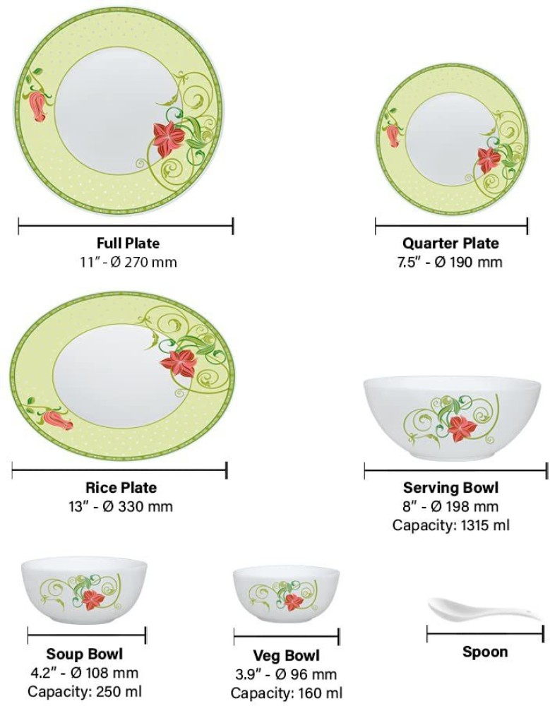 Larah by Borosil Pack of 44 Opalware Kohinoor Series Present Design Emerald Dinner  Set Price in India - Buy Larah by Borosil Pack of 44 Opalware Kohinoor  Series Present Design Emerald Dinner