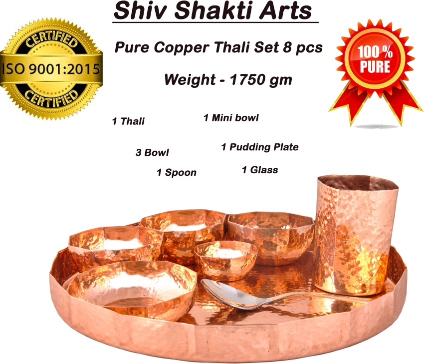  SHIV SHAKTI ARTS Pure Brass Solid Dinner Set 46 Piece Set, Hammered Design L