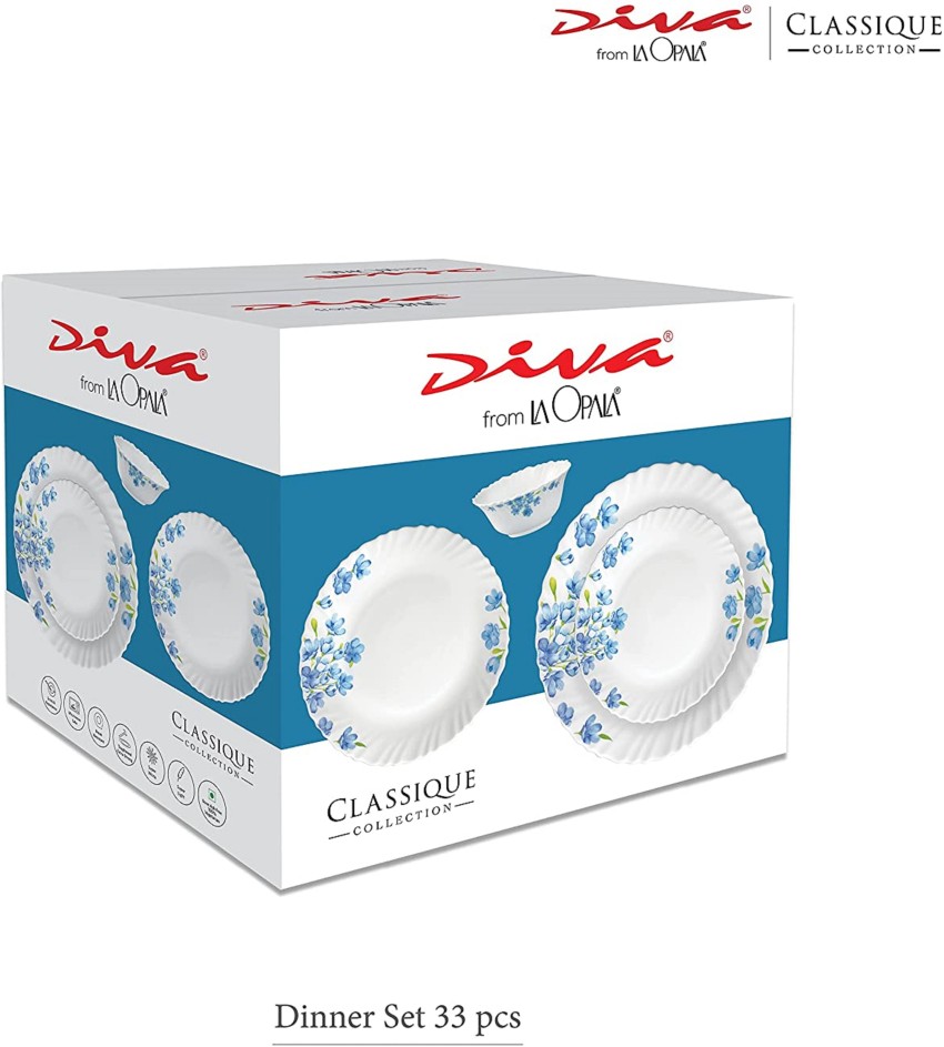 LAOPALA Pack of 33 Opalware Diva Classique Flaming Red super light White 100 Hygienic Dishwasher safe Dinner Set Price in India Buy LAOPALA Pack of 33 Opalware Diva Classique