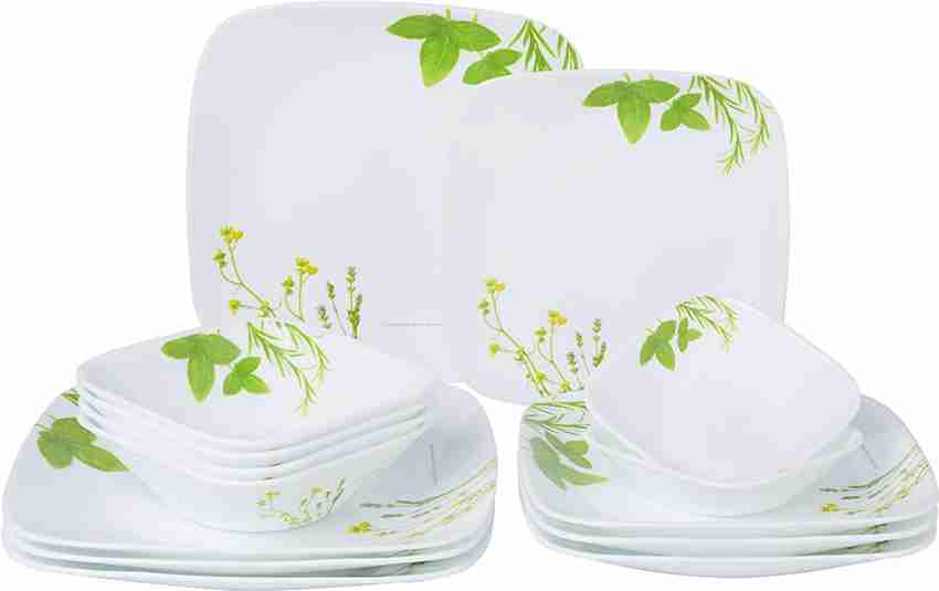 CORELLE Pack of 21 Glass Square Round European Herbs Dinner Set