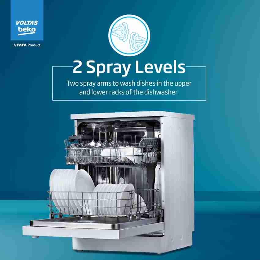 Voltas Beko by A TATA Product DF14W Free Standing 14 Place Settings Intensive Kadhai Cleaning No Pre rinse Required Dishwasher Price in India Buy Voltas Beko by A TATA Product DF14W Free