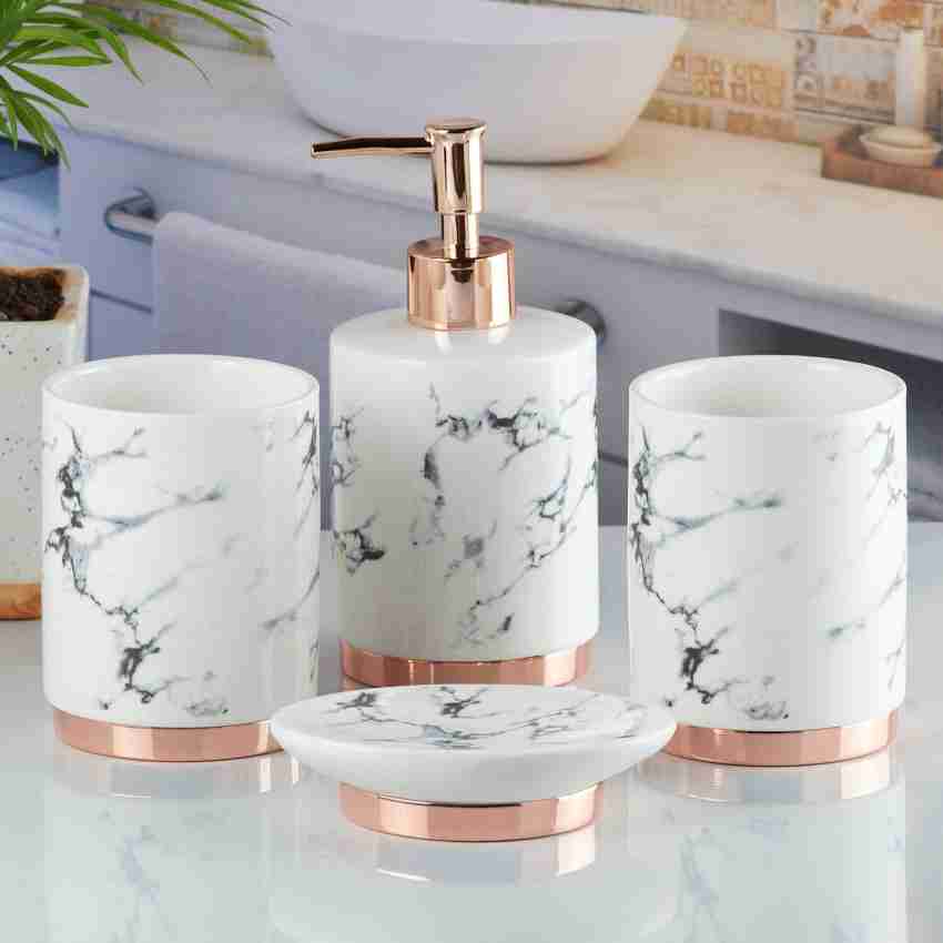 KidsCity.In Ceramic Bathroom Accessories Set of 4 Bath Set with Soap  Dispenser (9600) Ceramic Bathroom Set Price in India - Buy KidsCity.In Ceramic  Bathroom Accessories Set of 4 Bath Set with Soap