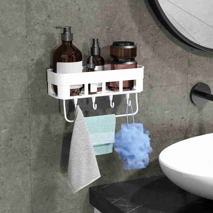 Plastic Wall Mount Bathroom Shelves, No Drilling Self Adhesive Wall