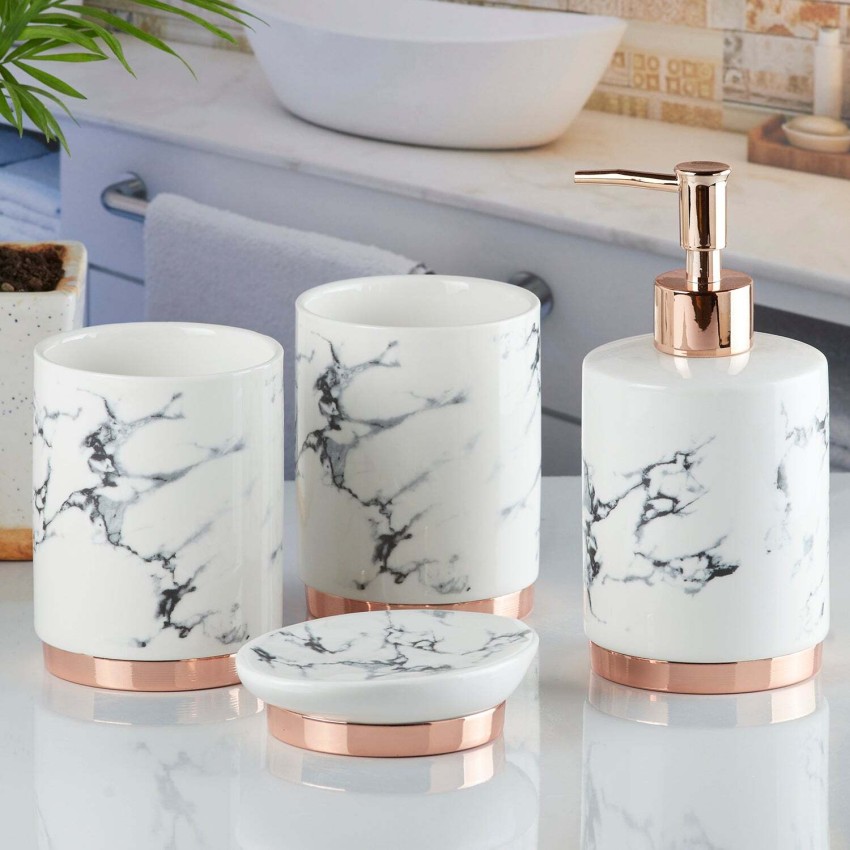 Ceramic Bathroom Accessories Set of 4 Bath Set with Soap Dispenser (8683)