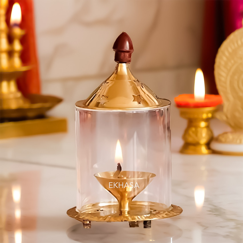 Vilakku with glass cover best sale