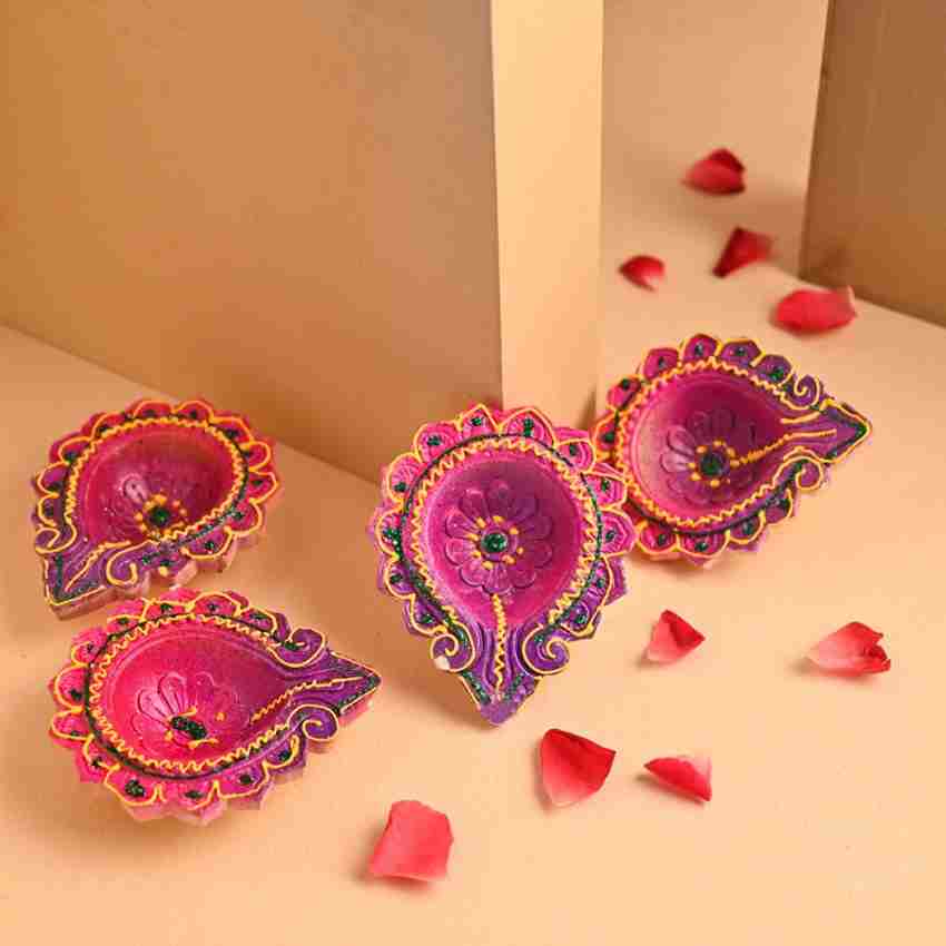 Floweraura Decorative Set Of 4 Handmade Jazzy Terracotta Diyas For Diwali Decoration Terracotta Pack of 4 Table Diya Set Price in India Buy Floweraura Decorative Set Of 4 Handmade Jazzy Terracotta Diy...