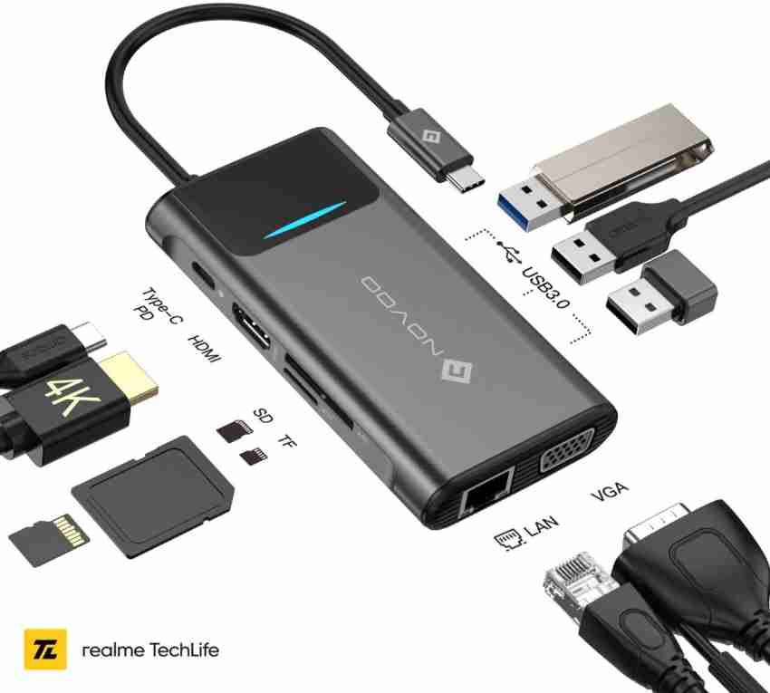 NOVOO 9in1 ProUSB C Multiport 4K HDMI VGA Ethernet 1000Mbps, 100W PD  Charging, 3 USB3.0, SD/TF Slots, Thunderbolt 3 Laptop Dock for MacBook,  Windows