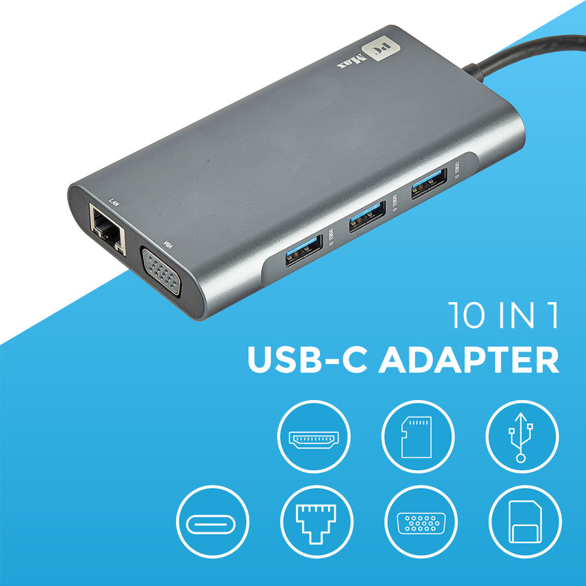 pcmax 10 in 1 USB C Docking Station Type C Adapter with 4K HDMI