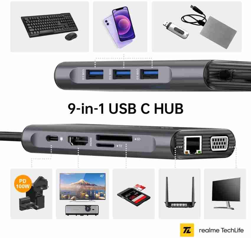 NOVOO 9in1 ProUSB C Multiport 4K HDMI VGA Ethernet 1000Mbps, 100W PD  Charging, 3 USB3.0, SD/TF Slots, Thunderbolt 3 Laptop Dock for MacBook,  Windows