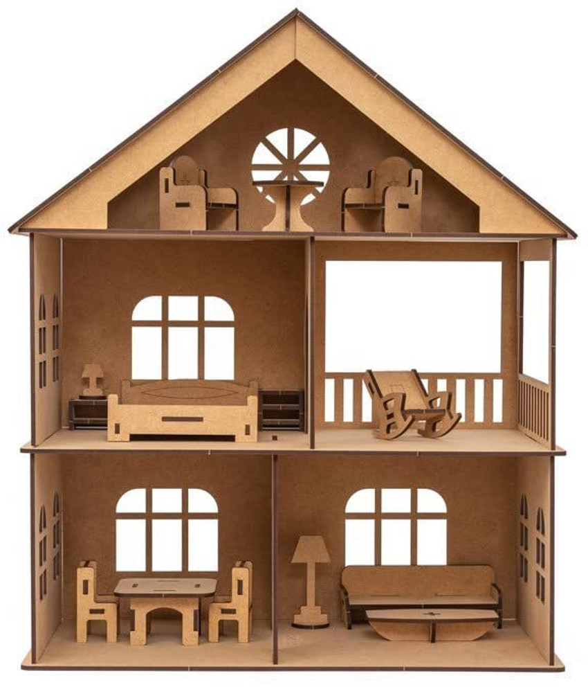 Clapjoy Wooden Doll House with Furniture for kids of Age 3 Years Best Birthday Gift Wooden Doll House with Furniture for kids of Age 3 Years Best Birthday Gift
