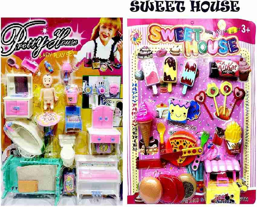 M S.Toys Doll House Pizza Ice Cream Set for Girl s Combo of 2 Doll House Pretend Play Se Doll House Pizza Ice Cream Set for Girl s Combo of 2 Doll House