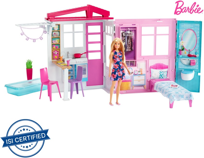  Barbie Dollhouse with 2 Levels & 4 Play Areas, Fully
