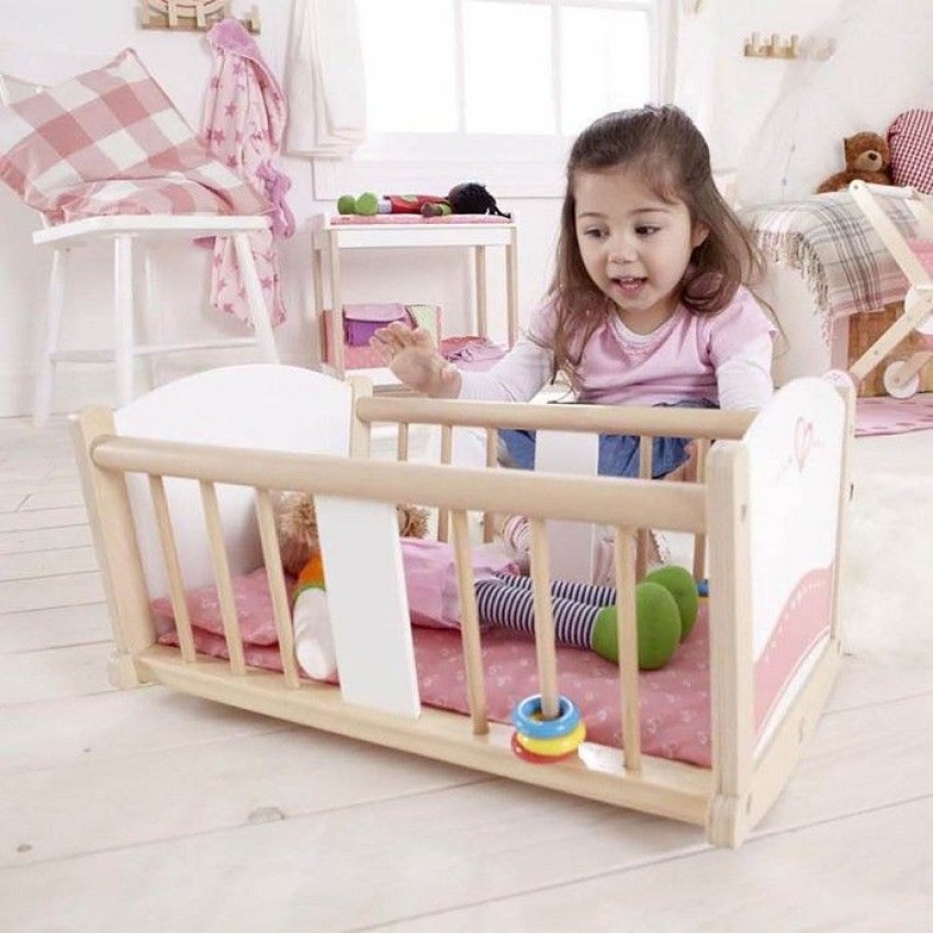 Hape Kids Wooden Rock-A-Bye Pretend Play Sturdy Baby Doll Cradle