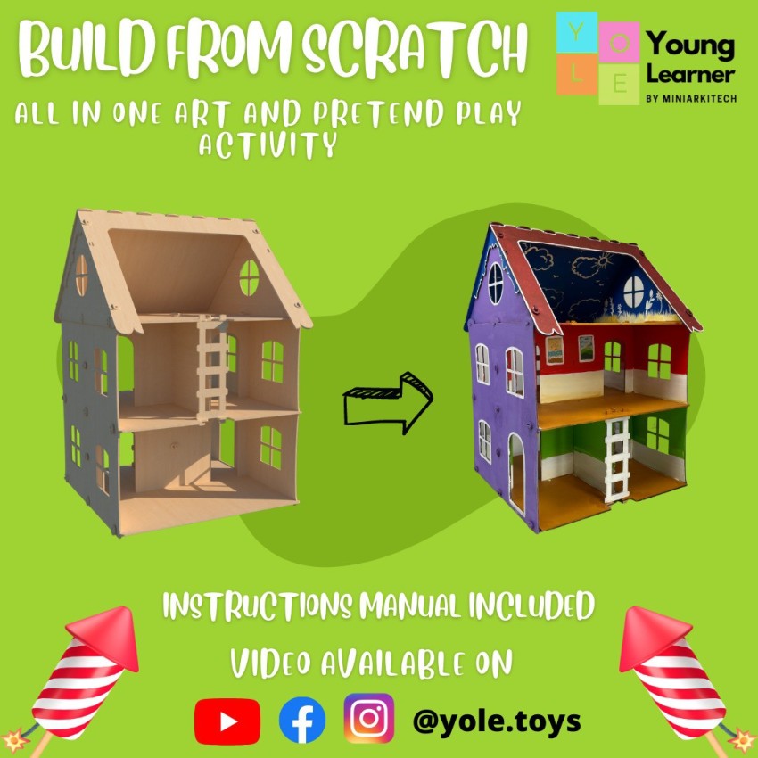 Toyshine Big Size Wooden DIY Doll House for Kids with Furniture
