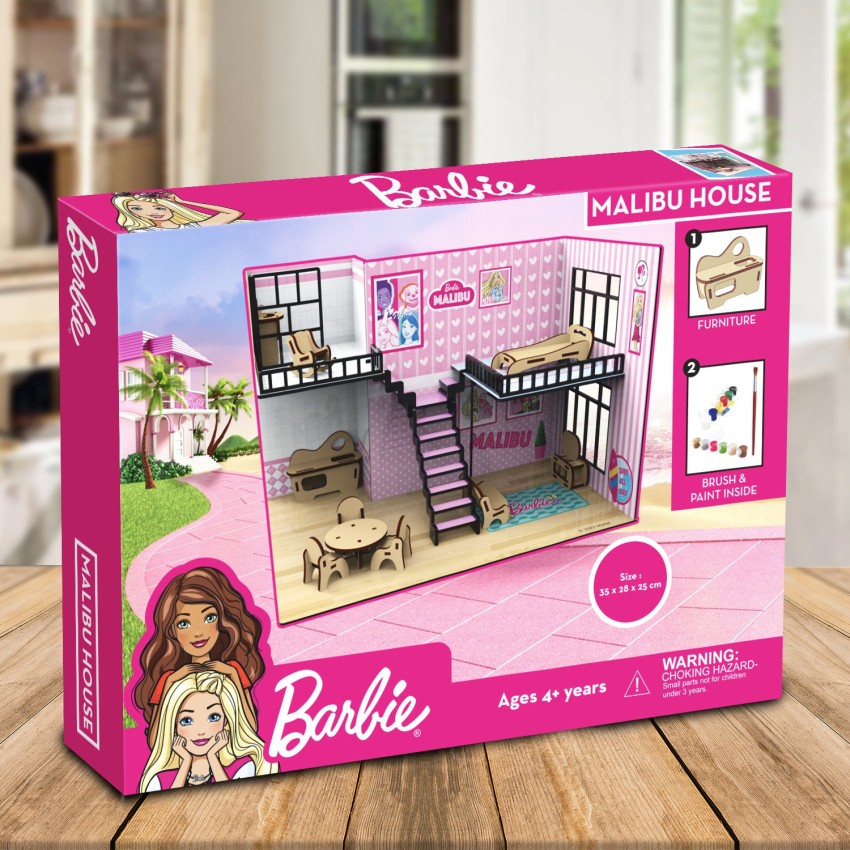 BARBIE Malibu Doll House for Girls & Boys DIY Paint Wooden Dollhouse Toy  with Furniture - Malibu Doll House for Girls & Boys DIY Paint Wooden  Dollhouse Toy with Furniture . shop