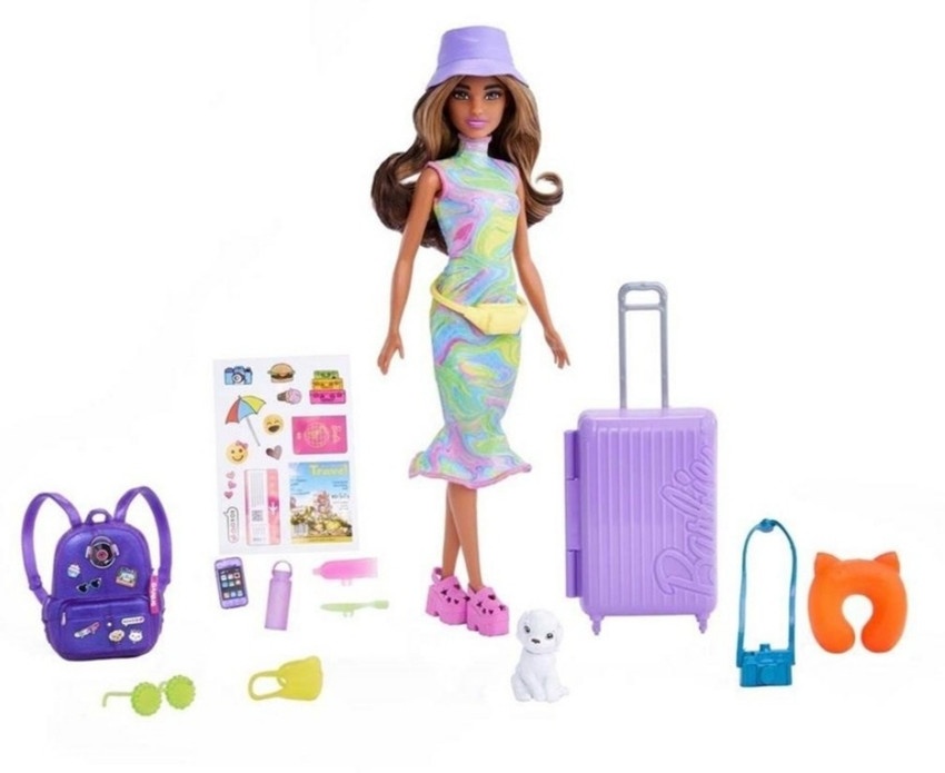 Barbie doll with travel set best sale
