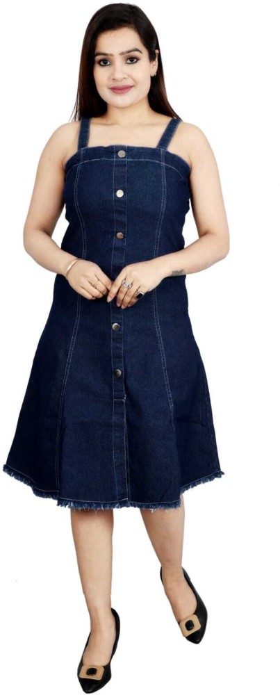 Ruf Midi denim Women Fit and Flare Dark Blue Dress Buy Ruf Midi denim Women Fit and Flare Dark Blue Dress Online at Best Prices in India Flipkart